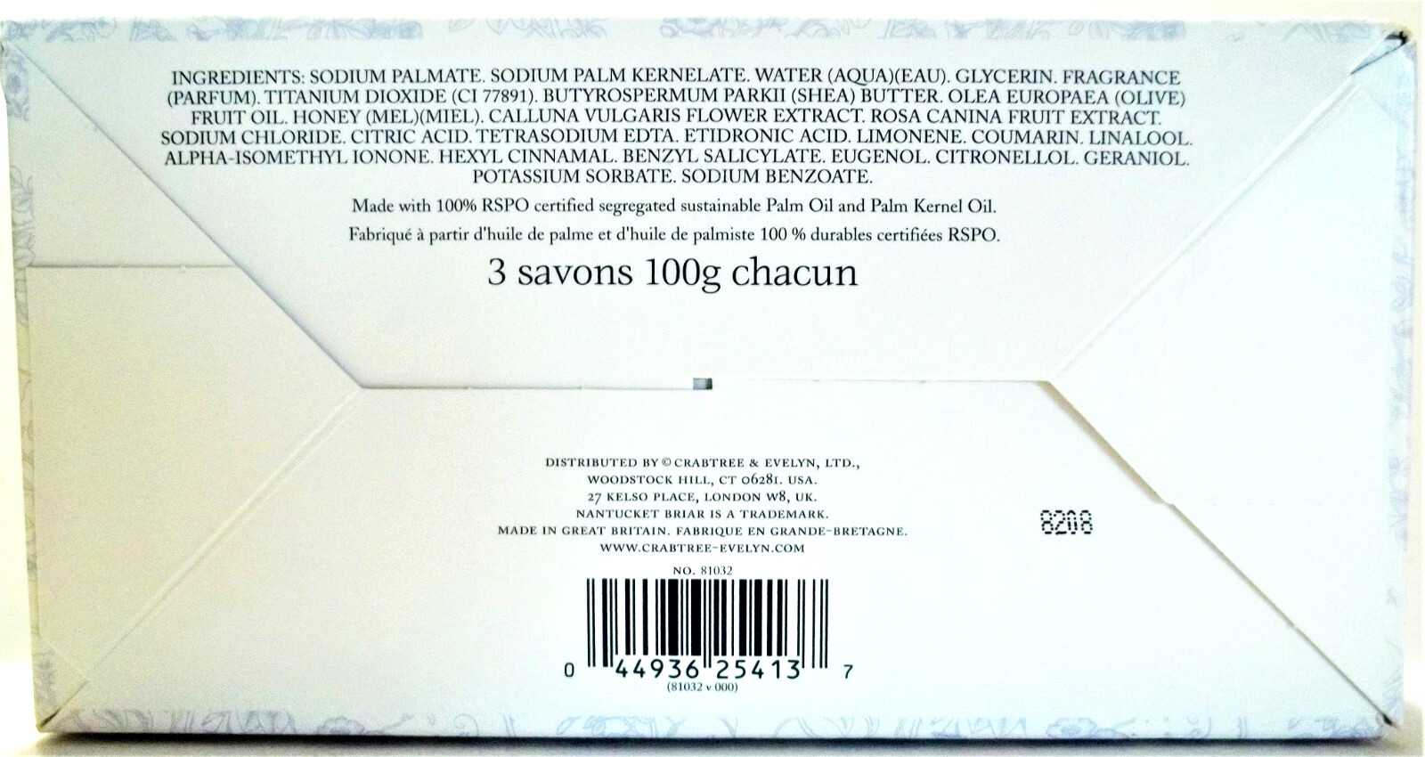 CRABTREE & EVELYN Bar Soap, NANTUCKET BRIAR, 3 count box, 5.3 oz/150 g, NEW
