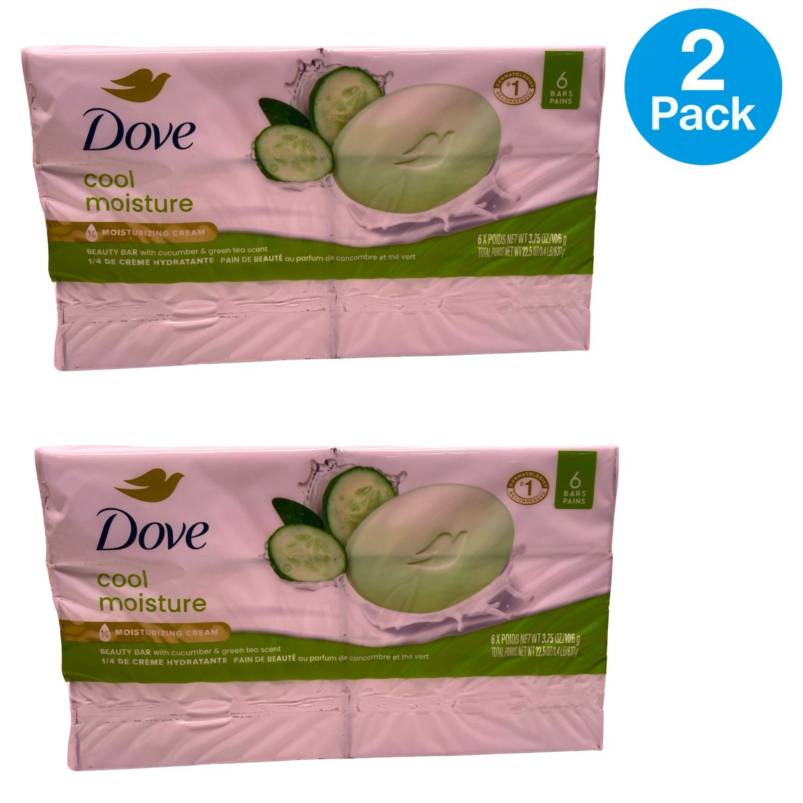Dove Cool Moisture Beauty Bar 6 Count 2 Pack New