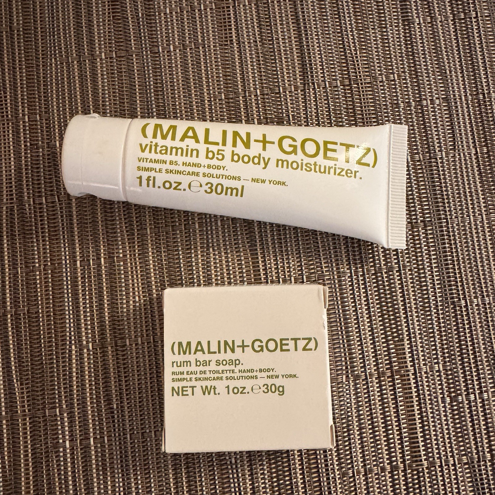 Malin Goetz Rum Bar Soap & B5 Body Moisturizer Travel Size Lot 1 Oz