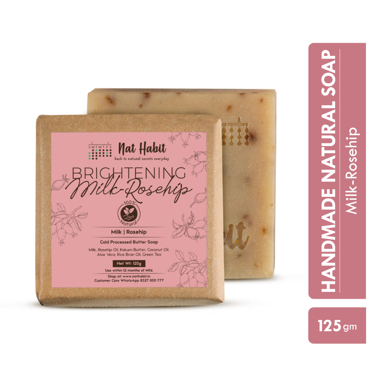 Nat Habit Brightening Milk Rosehip Cold Processed Soap (125 g) free shipping