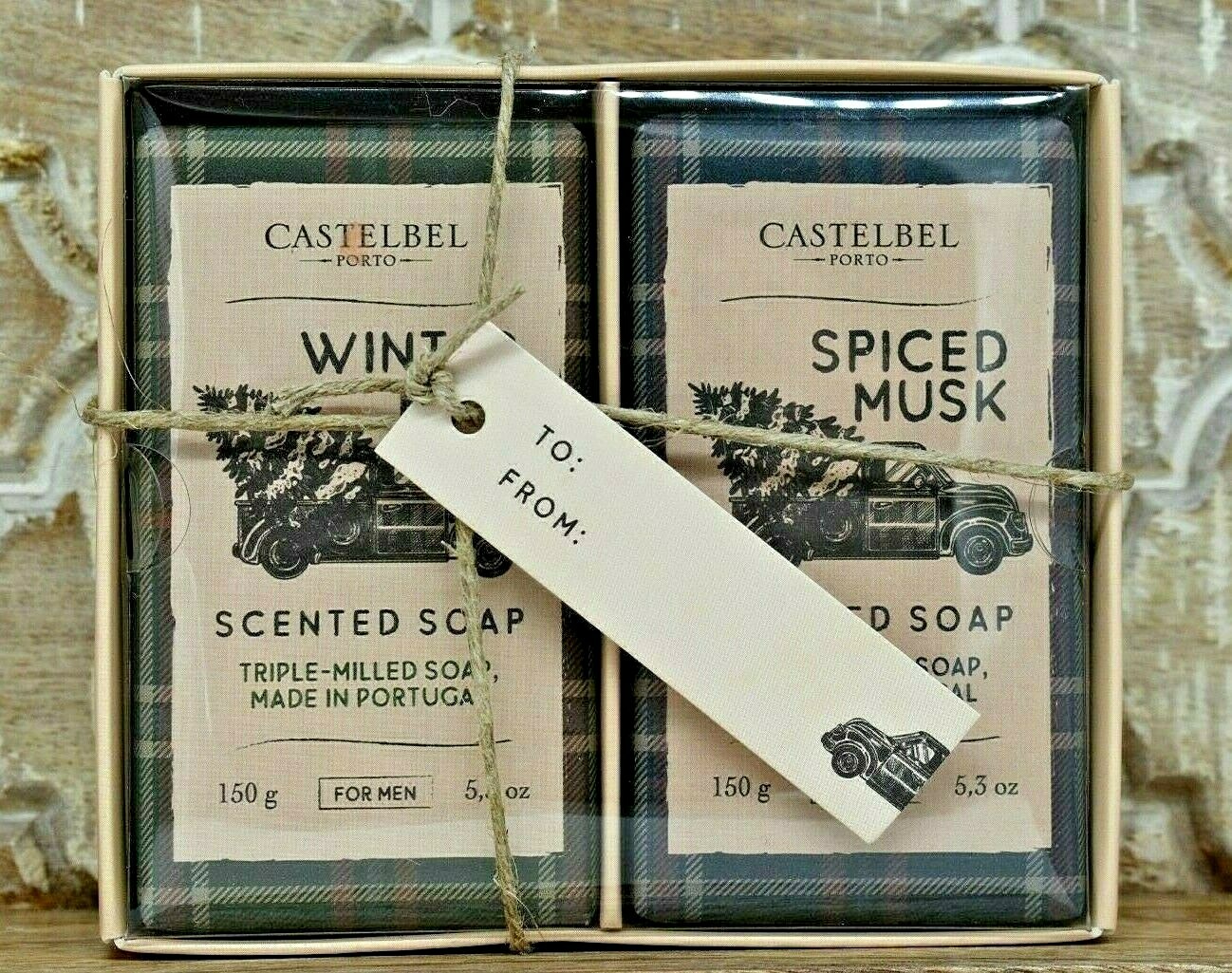 1 Set of 2 CASTELBEL Porto Winter Pine & Musk Scented Triple Milled Soaps