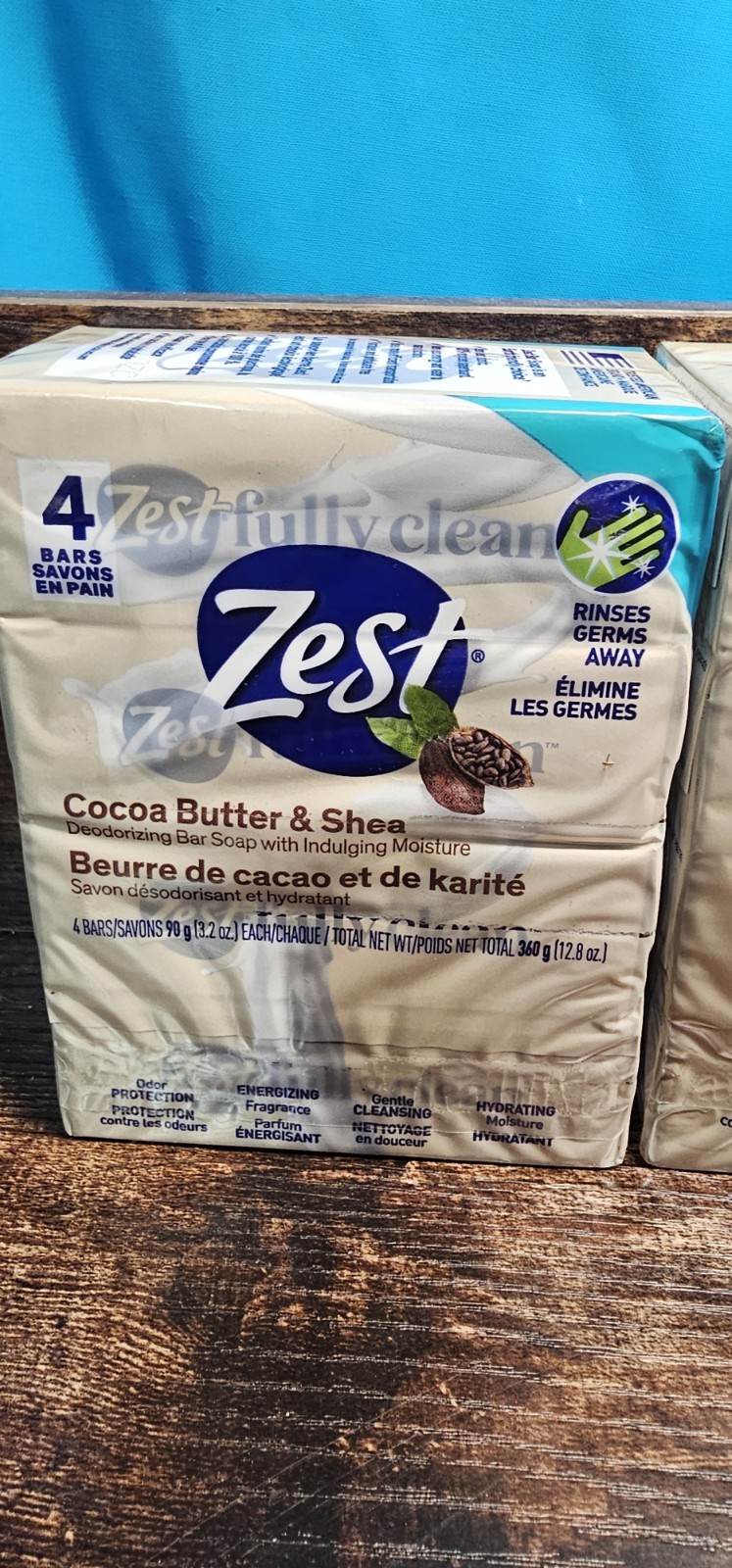 Zest Cocoa Butter & Shea Deodorizing Bar Soap 16 Bars Total 4-Packs x 4 3.2oz