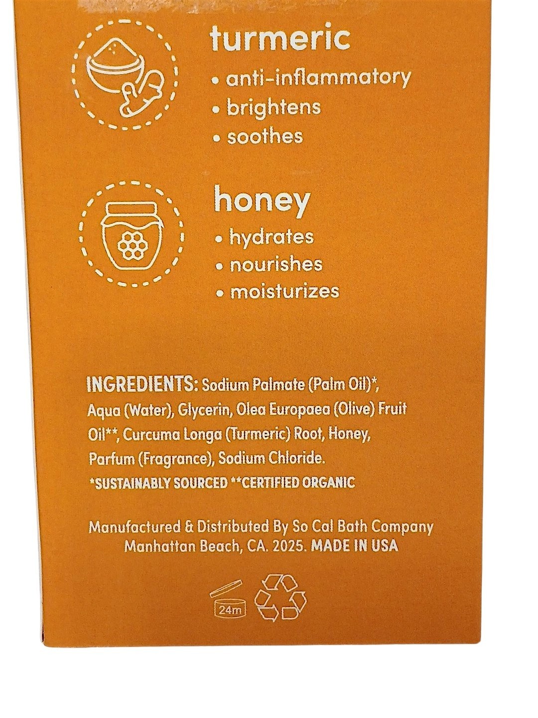 So Cal Bath Turmeric + Honey Golden Aura Bar Soap 10oz Body Hands Nourishes Luxe