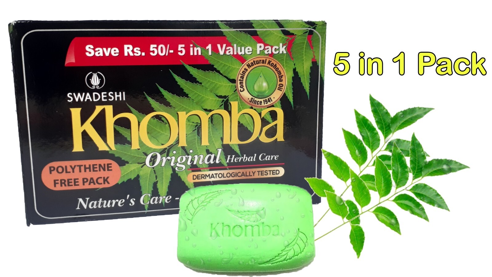 5-Pack Khomba Herbal Soap: Pure, Natural Ayurvedic Cleanse with Margosa Oil