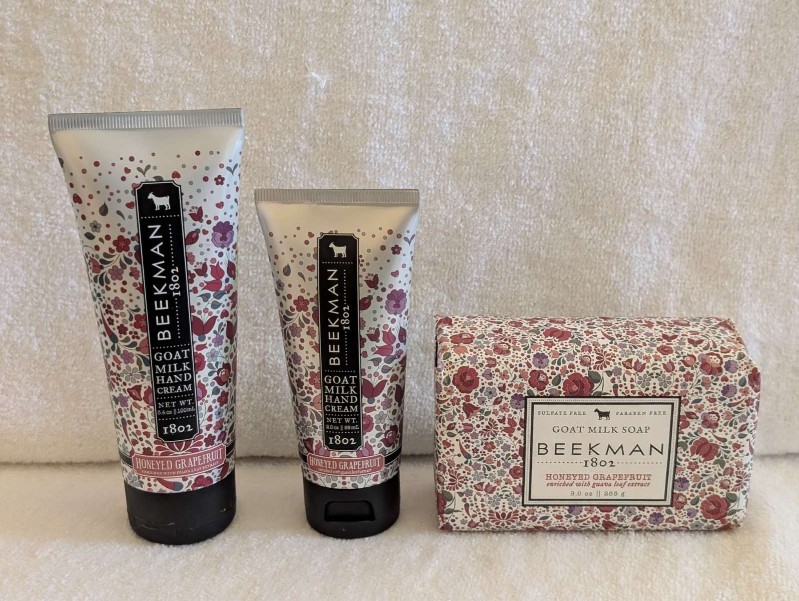 Beekman 1802 Goat Milk Hand Creams & 9.0oz Soap HONEYED GRAPEFRUIT Lot Set of 3