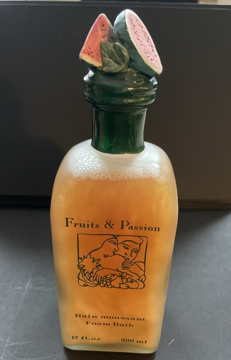 Vintage FRUITS & PASSION Foam Bath Glass Bottle Watermelon 17 Oz Rare NEW