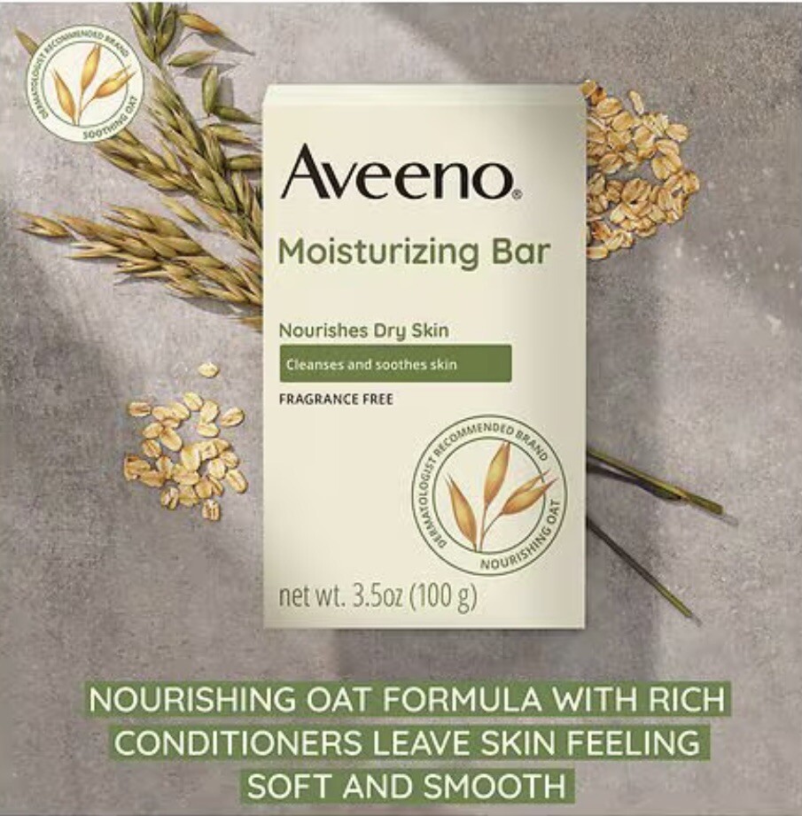 2 Pack Aveeno Moisturizing Bar For Dry Skin 3.5Oz Each Dermatologist Recommended