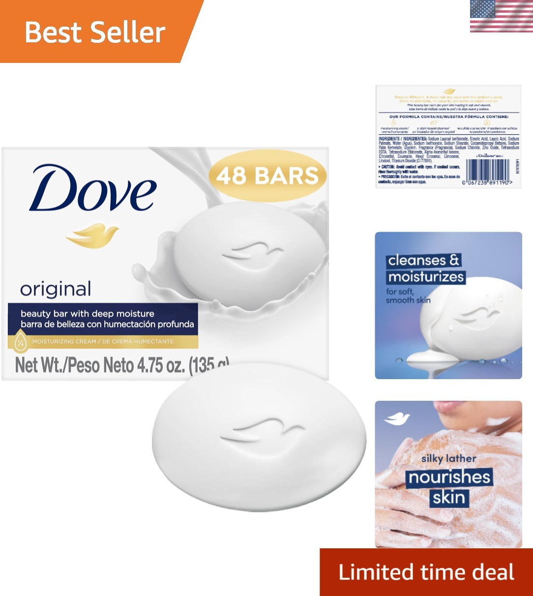48-Pack Beauty Bars – 3-in-1 Hydrating Moisturizing Soap Bars (4.75 Oz)