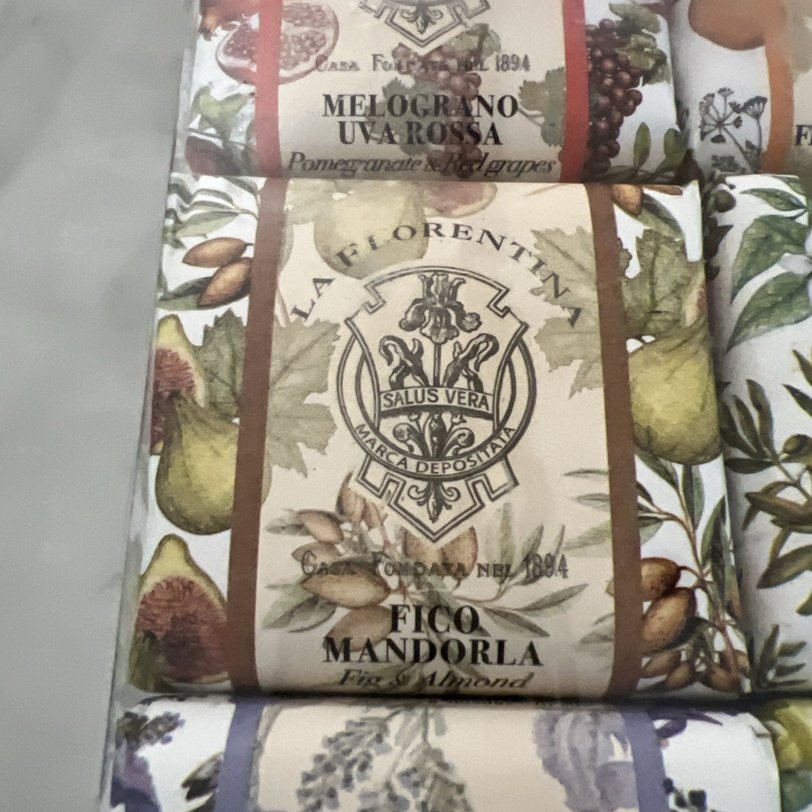LA FLORENTINA Italian Soap Set 6pcs 3.7ozEa LavenderFigOrangeIrisLemonGrape New