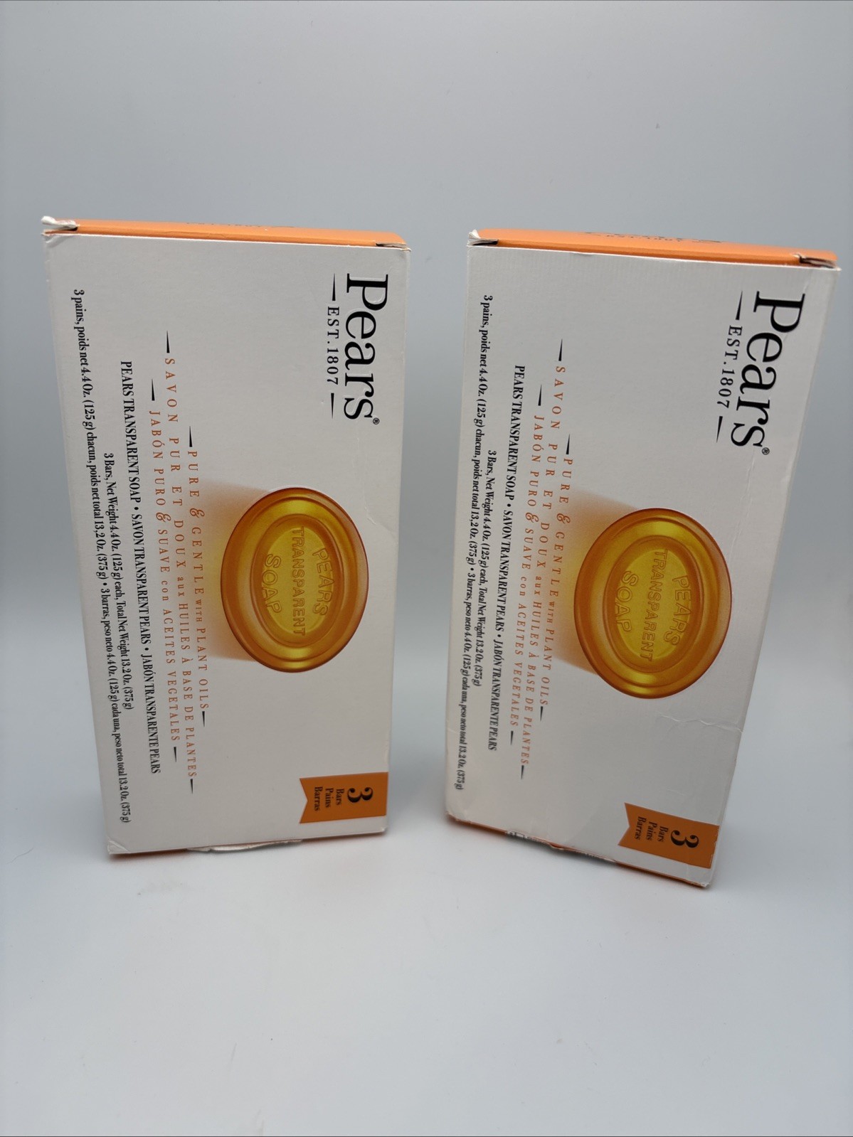 2 Boxes Pears Pure & Gentle Transparent Soap With Plant Oils Orange 6 Bars