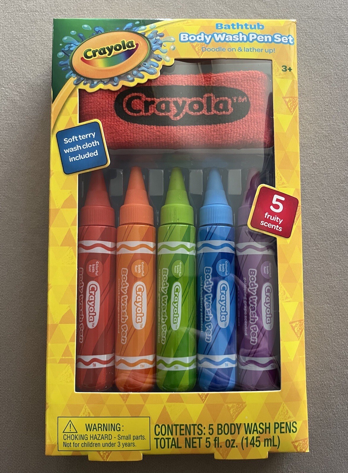 Crayola Bathtub Body Wash Pen Set, 5 Fruity Scents & Wash Cloth, New In Box