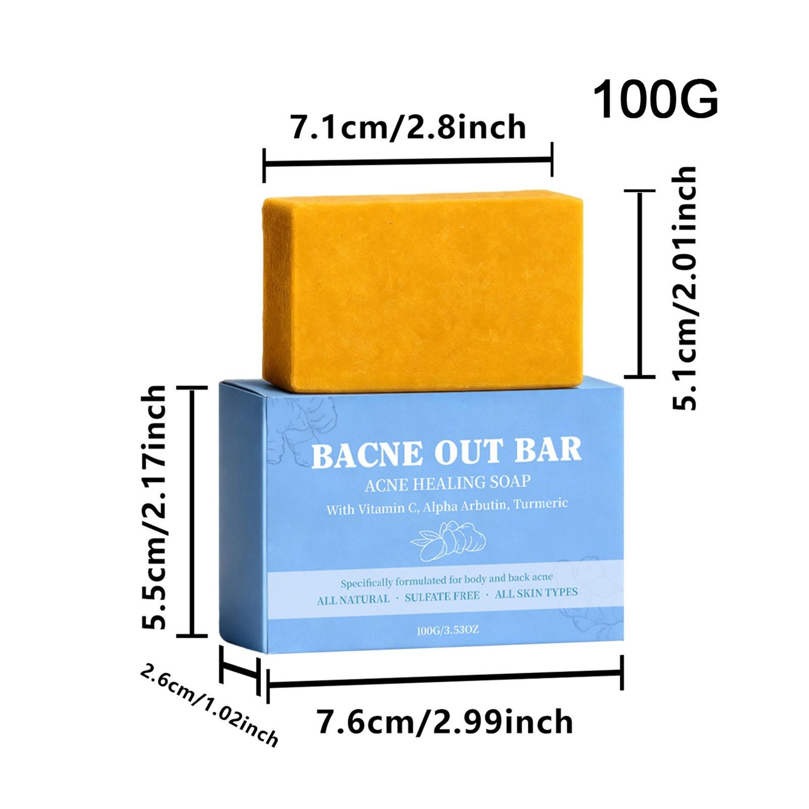Bacne Out Bar, Acne Healing Soap with Turmeric Vitamin C& Alphaarbutin