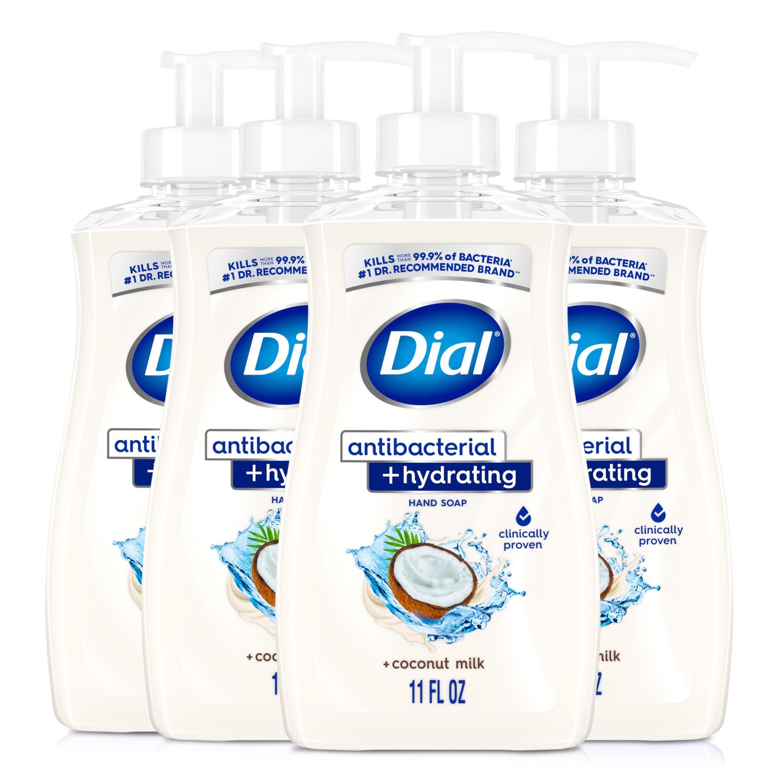 Dial Antibacterial Plus Hydrating Coconut Milk Liquid 11 Ounce (Pack of 4)