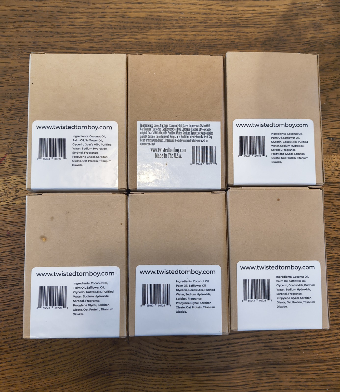 6 Goat’s Milk Soap Bars by Twisted Tomboy 5 oz Each New In Box Variety Of Scents