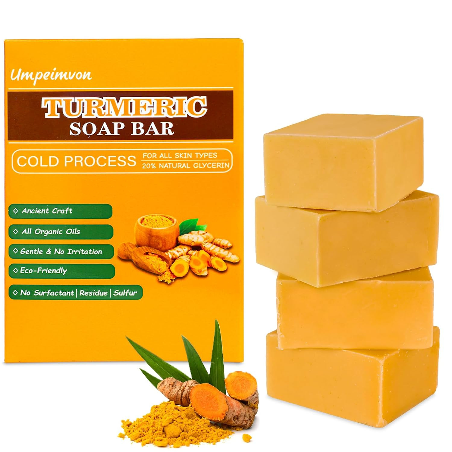 3 Pack Turmeric Soap Bar for Face & Body Cleanser, Organic Turmeric Soap, Smooth