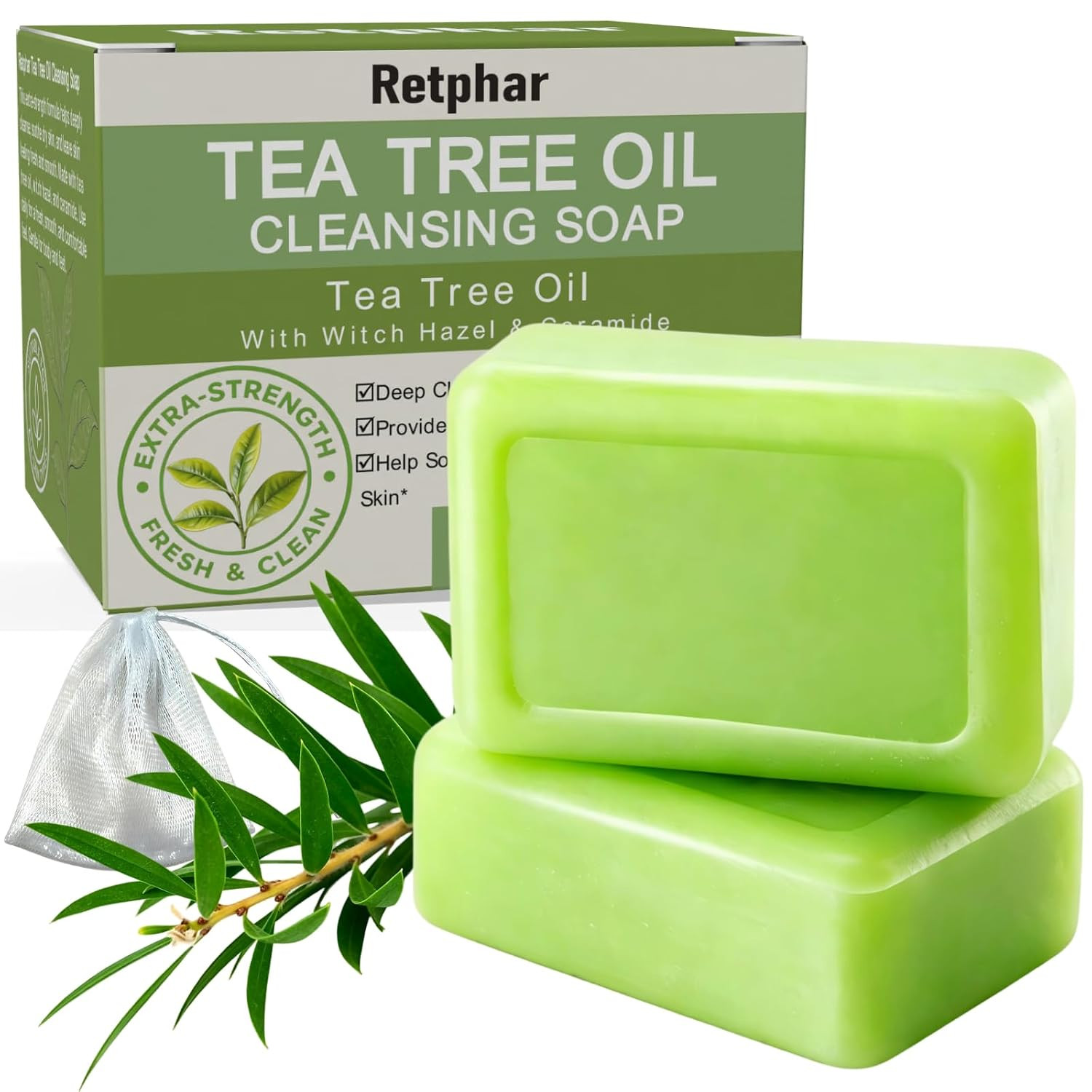 Antifungal Tea Tree Oil Soap Bar, 4.2 Oz Each 2 Pack | Green Herbal Cleansing, F