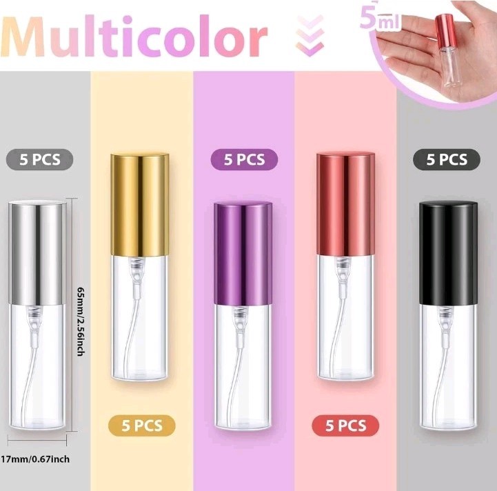 5ml/25pc Mini Refillable Travel Portable Perfume Atomizer Bottle Spray Pump Case