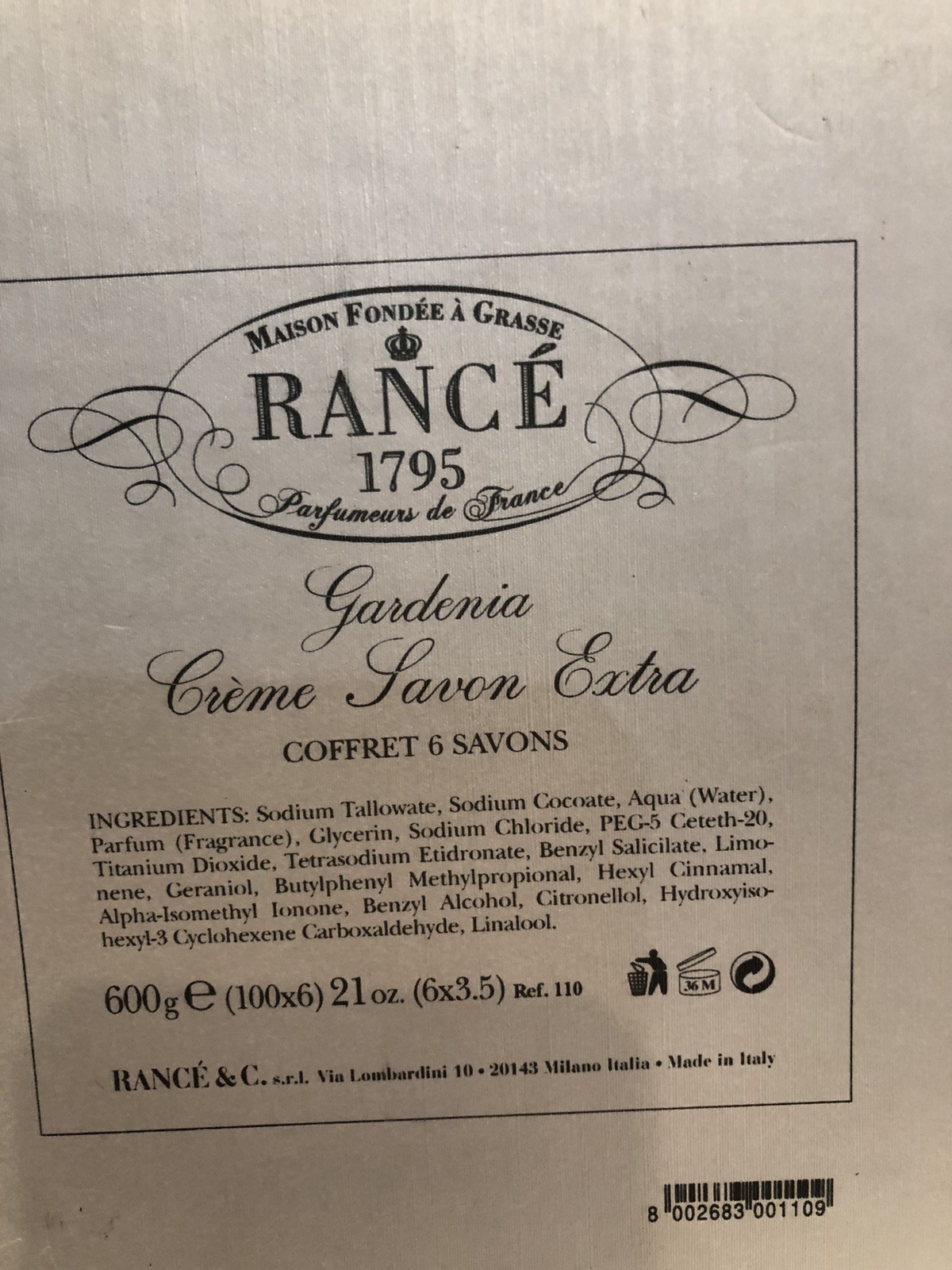 Vintage Rance 1795 Crème Savon Extra Gardenia Soap Box
