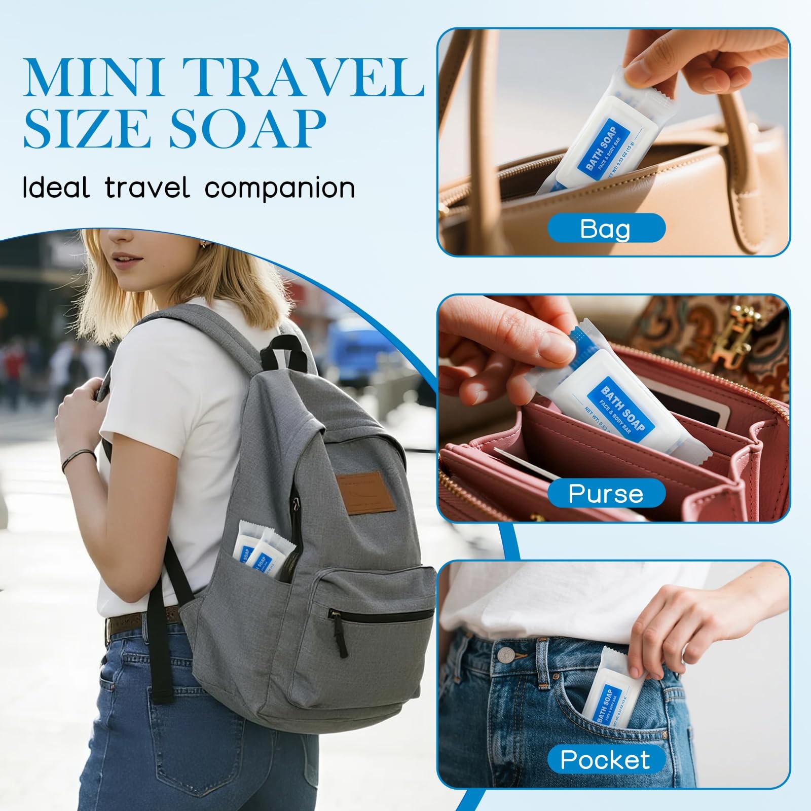 50 Pack Mini Travel Size Bar Soap Bulk,0.53 oz/15 grams Individually Wrapped …