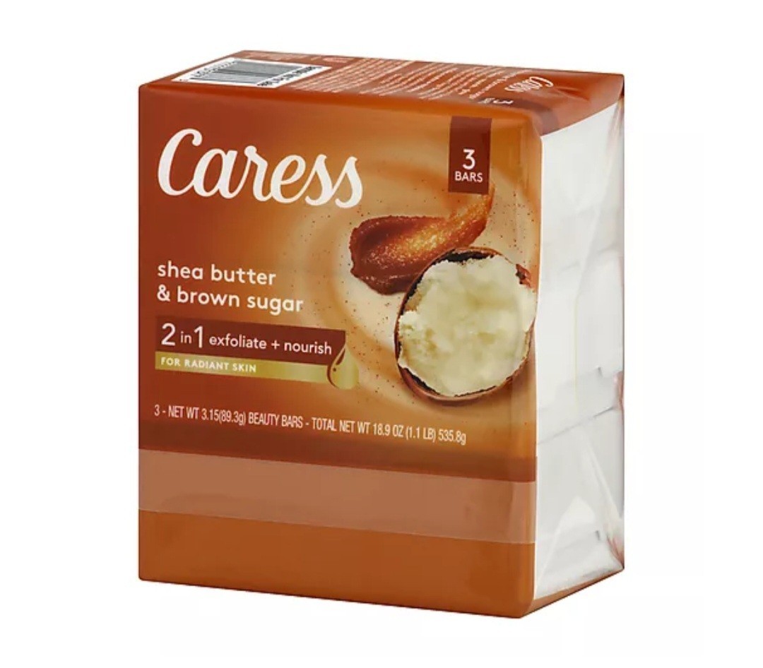 NEW! CARESS (2-BARS) 3.15 Oz. Bars ●SHEA BUTTER/BROWN SUGAR● Exfoliate +Nourish.