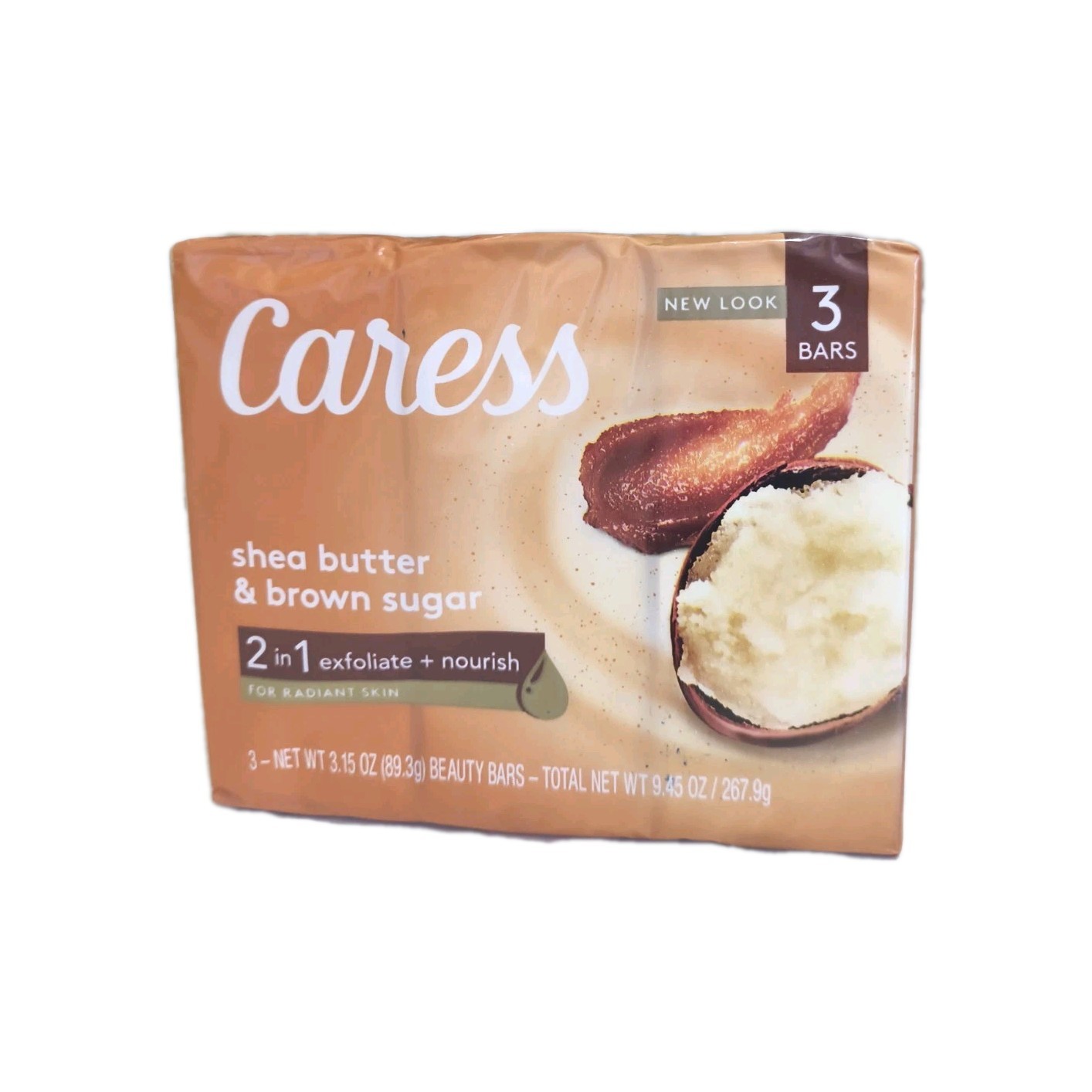Caress ~ Shea Butter & Brown Sugar Exfoliating Soap Beauty Bar (3 Bars- 3.15oz)