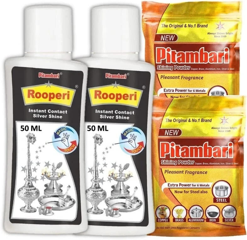 2 x Pitambari Rooperi Instant Cleaner 50ml for Silver Metal Free ship
