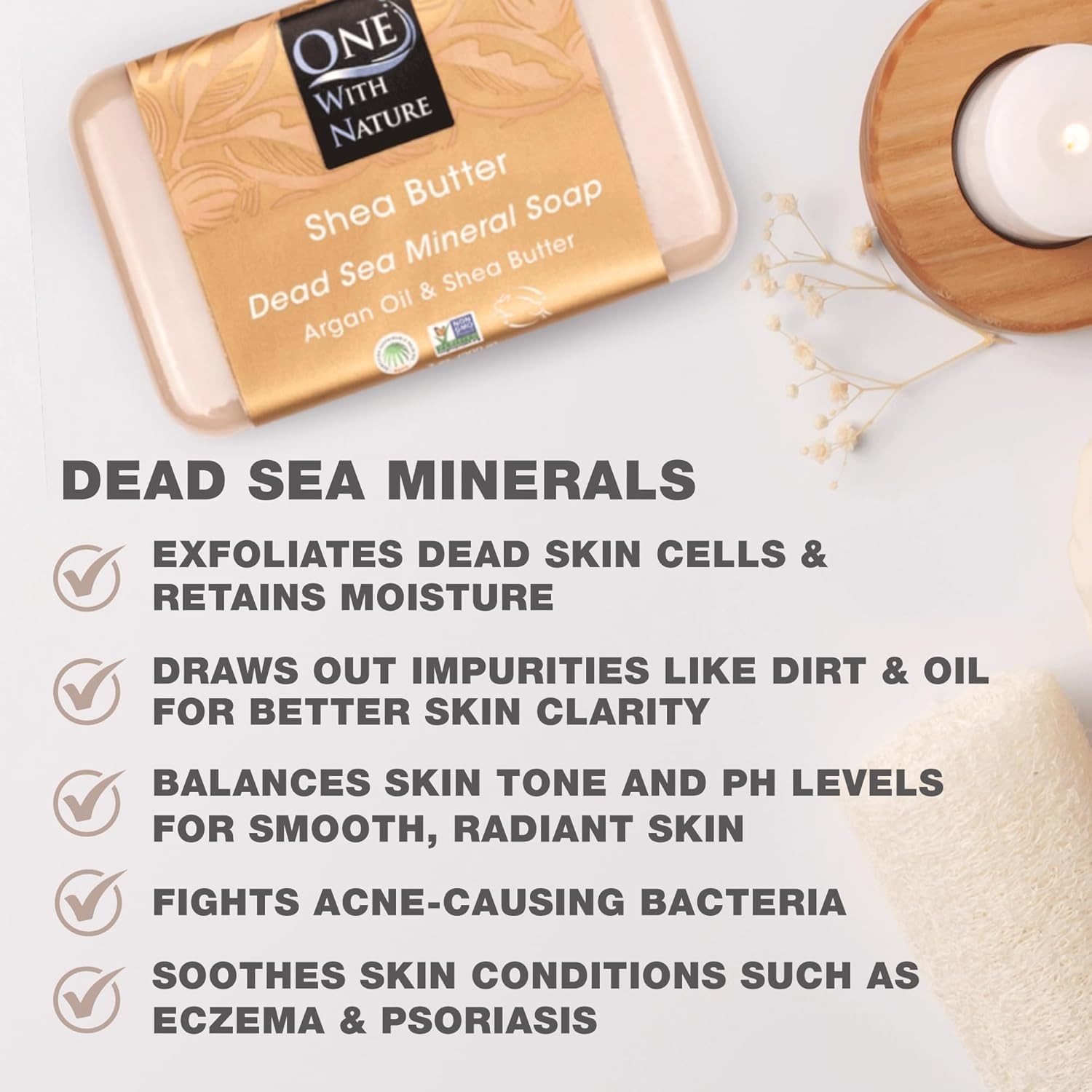 One With Nature, Dead Sea Mineral Bar Soap, Shea Butter, 7 oz