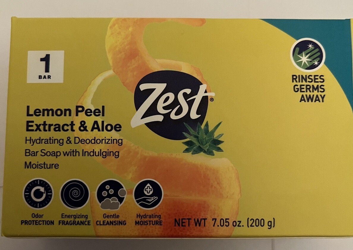 Lot of 12 Zest Lemon Peel Extract & Aloe Hydrating & Deodorizing Bar Soap 7.05oz