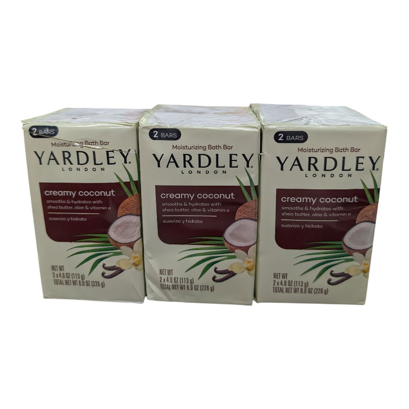 3 x Yardley Creamy Coconut Bath Bar, 4.25 oz 2 Pack – Damaged Packages