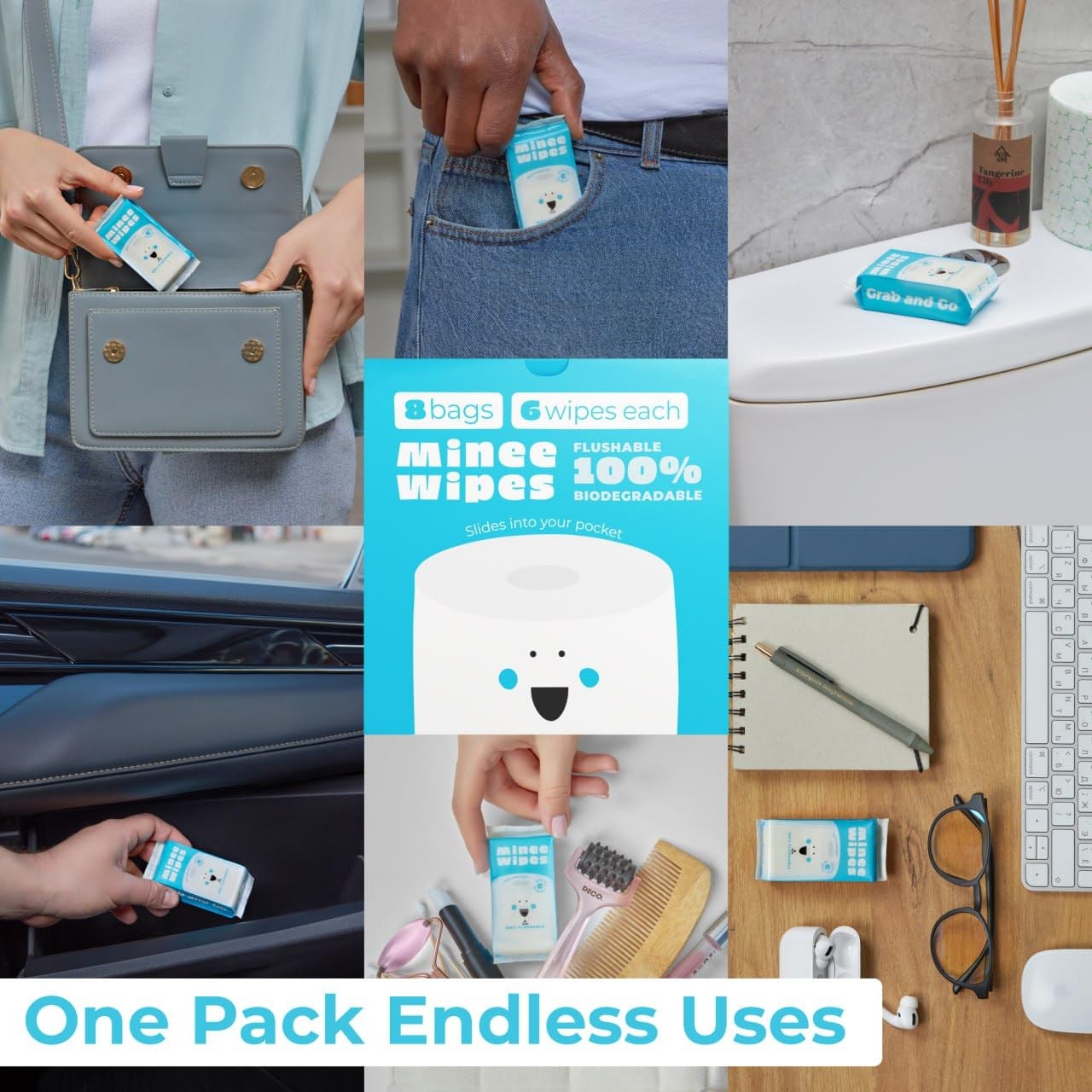 Impossibly Compact Travel Flushable Wipes with Natural 6 Count (Pack of 8)
