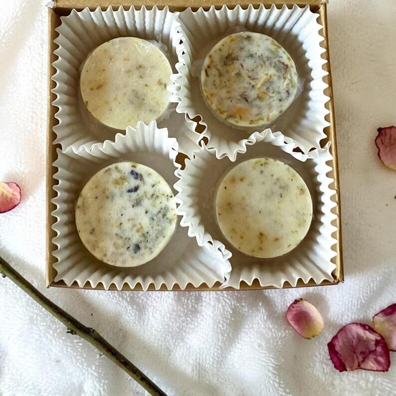 Shea Butter Botanical Sugar Scrub Rounds – 4pc Rose Lavender & Lotus Spa Gift