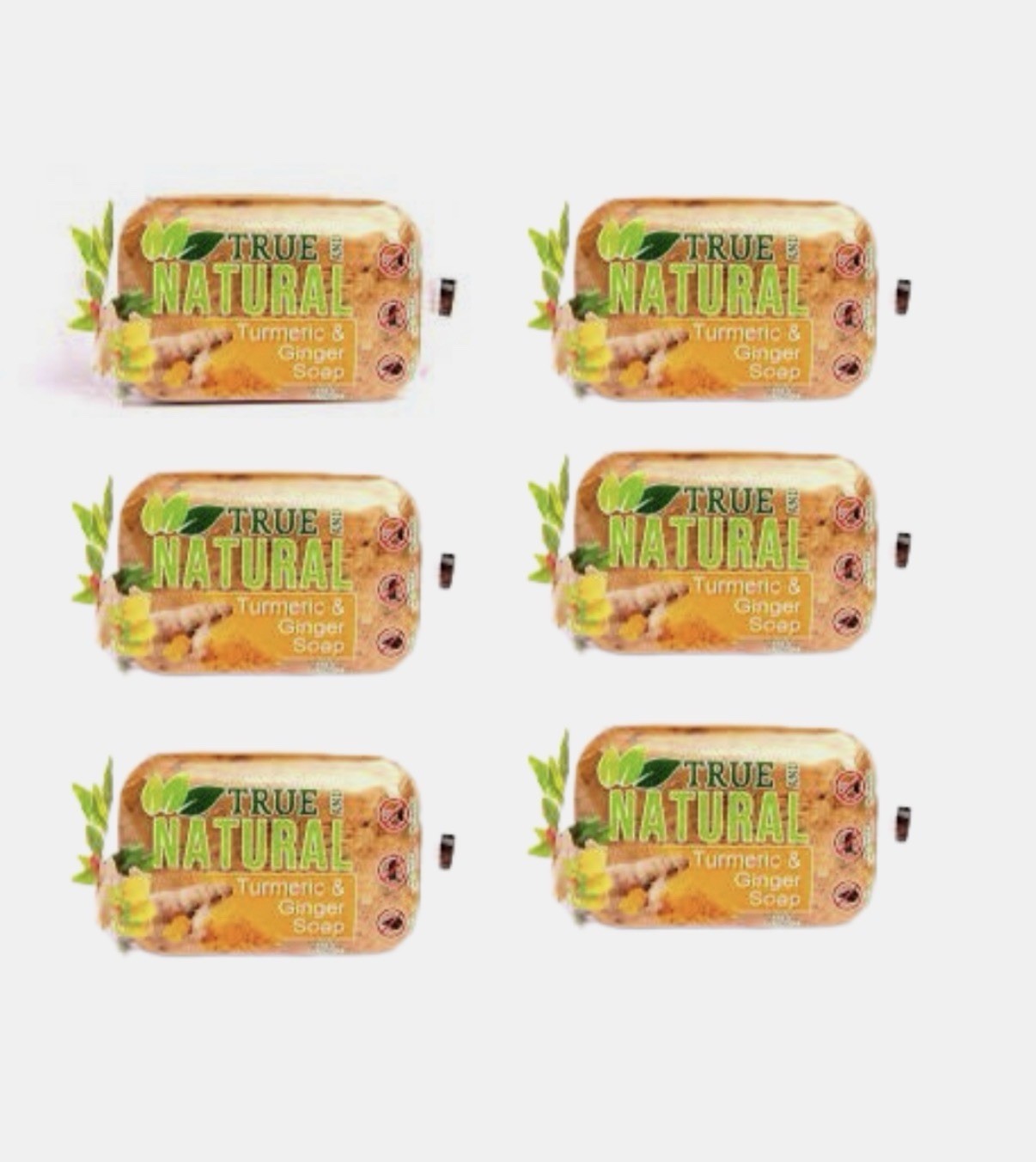 True and Natural Soap – Turmeric and Ginger Bar Soap 4 oz (6) – Tariffs are paid