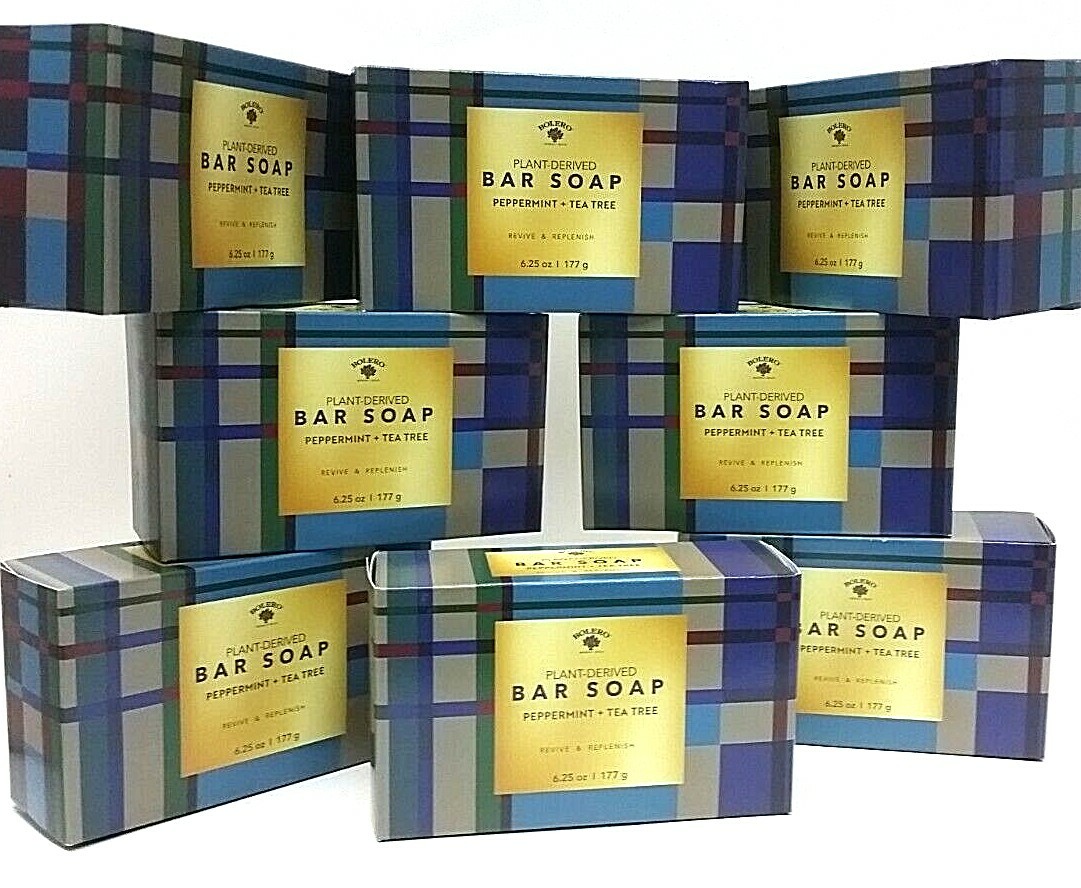8 x Large Bolero Plant Derived PEPPERMINT + TEA TREE Bar Soap Bath 6.25oz Revive