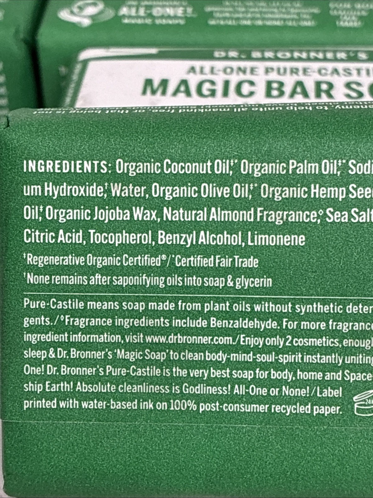 DR Bronners All One Pure Castile Magic Bar Soap, Six Pack ALMOND Natural ￼