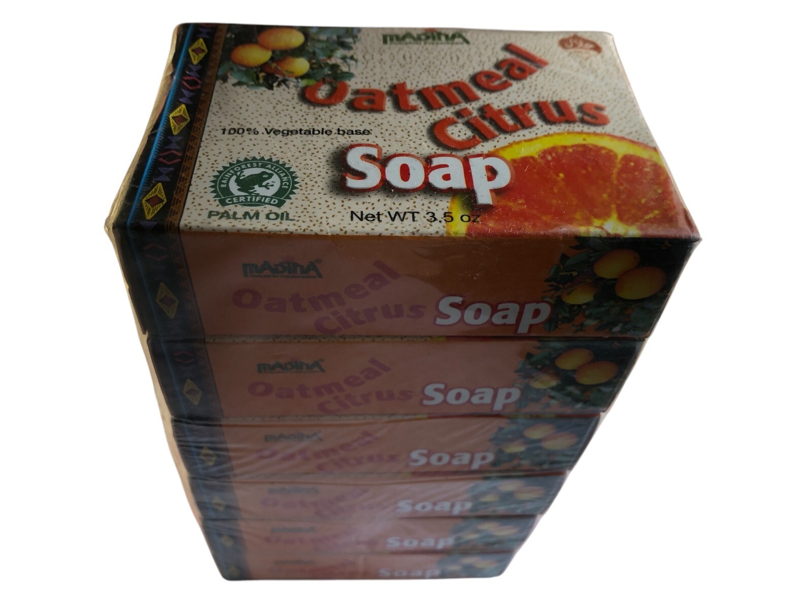 6 Pack- Madina Oatmeal Citrus -100% Vegetable Palm Oil Bar Soap 3.5 Oz
