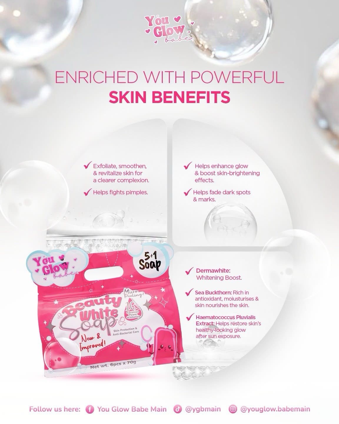 Beauty White Soap By You Glow Babe, 5 Bars X 70g