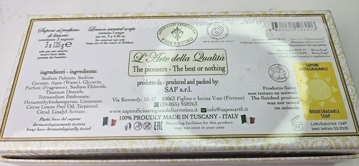Saponificio LEMON Scented Soaps Tuscany (3) 4.4 oz GIFTBOX