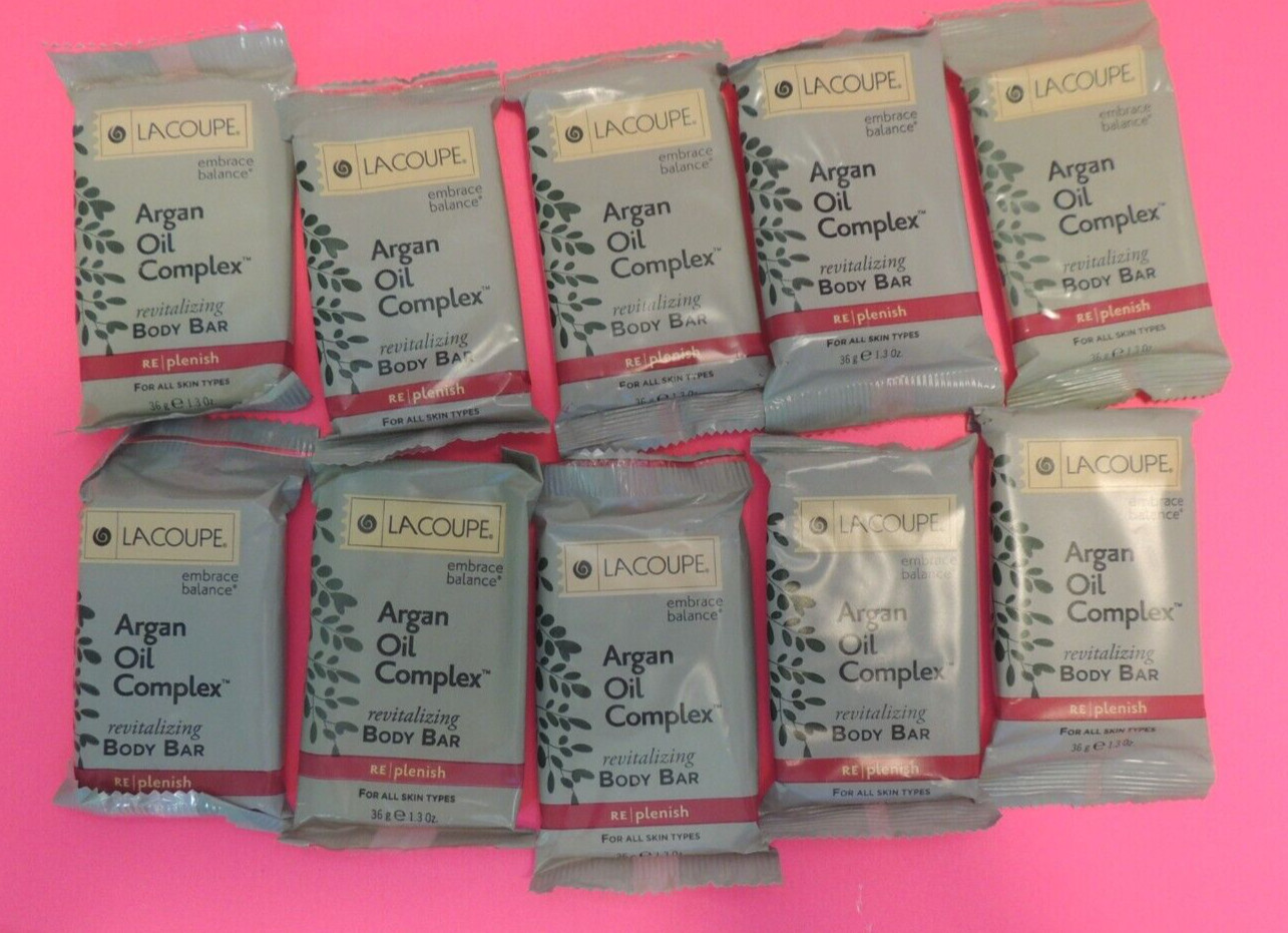 lot of 10 LACoupe Argan oil Complex revitalizing Body Bar Hotel travel sz 1.3 oz