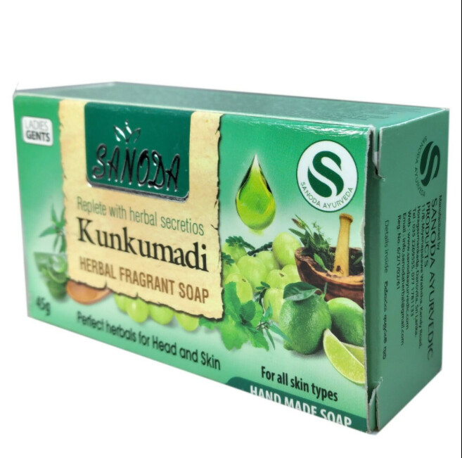New Sanoda Kumkumadhi Herbal Soap Hand Made Ammla Lemmon Sandalwood Ayurveda 45g