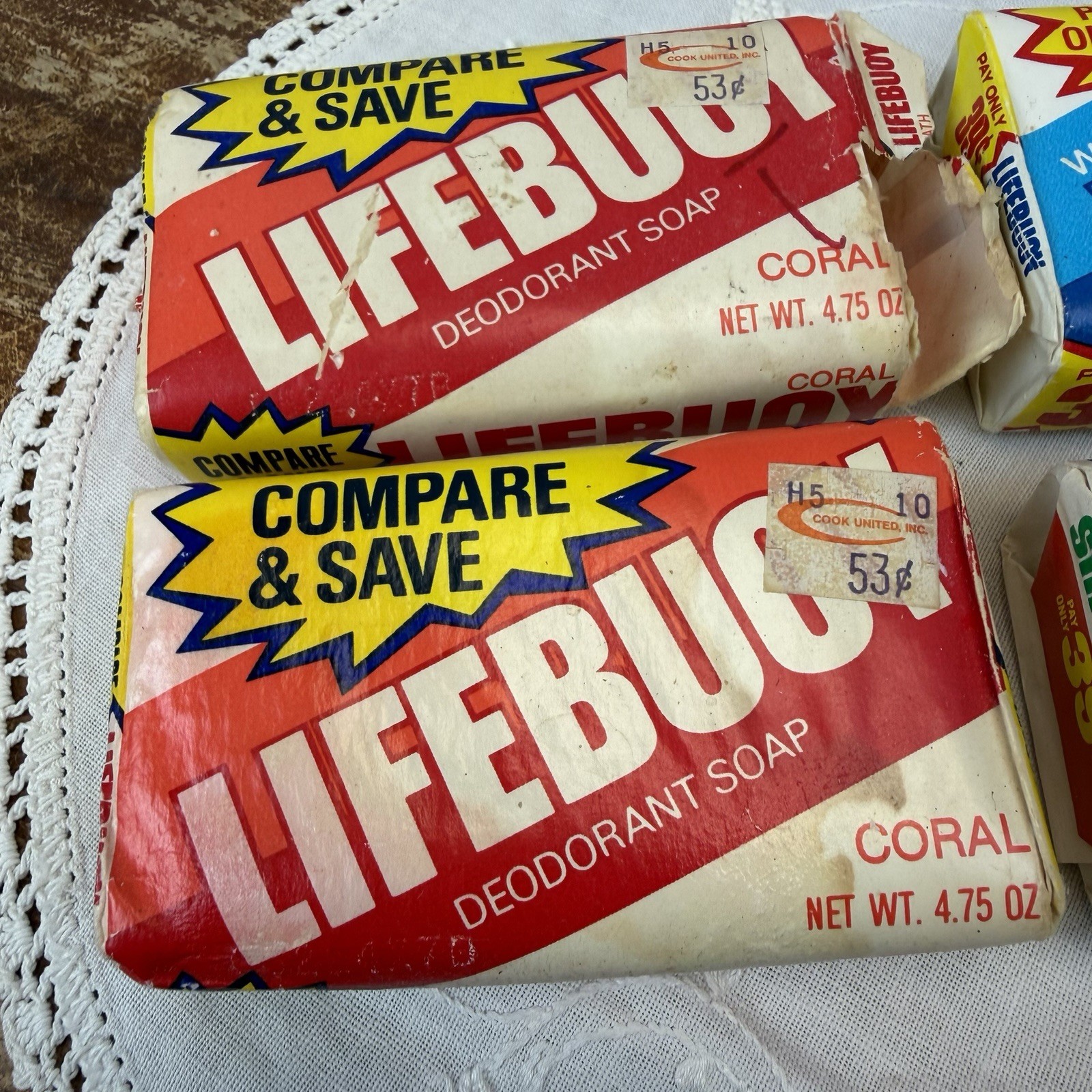 Lot of 4 Vtg Lifebuoy/Shield Deodorant Soap Bars Coral Bath Size 4.75 Oz. Ea.