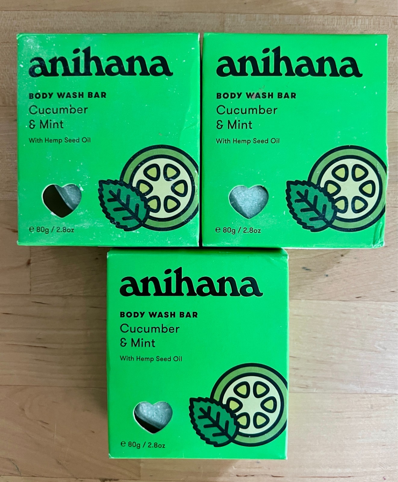 Lot of 3 ANIHANA Body Wash Bars – Cucumber & Mint – 2.8oz/bar Hemp Seed Oil NIB