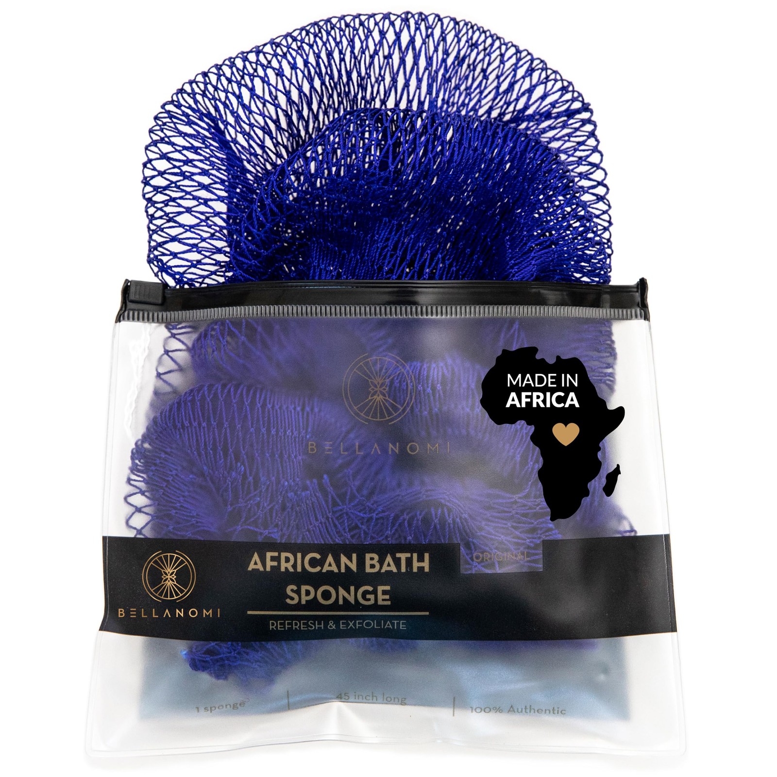Bellanomi African Exfoliating Net Sponge 1 Count (Pack of 1), Navy Blue