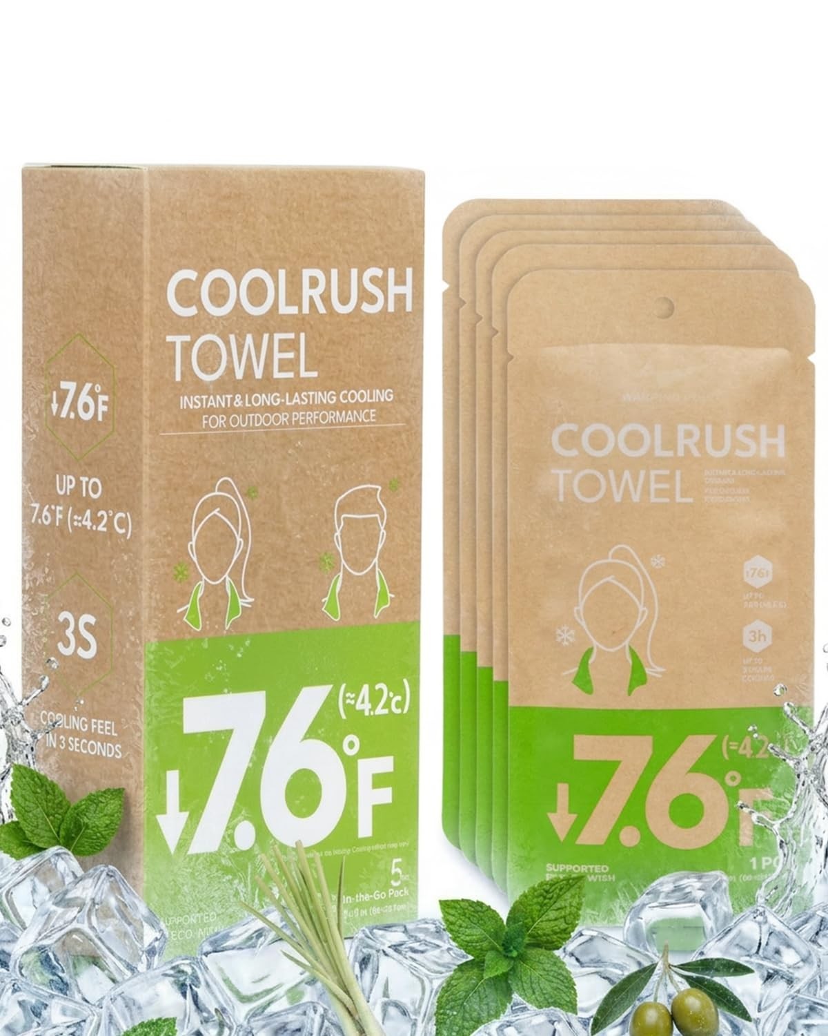 CoolRush Towel with Natural Mint Extract, Instant 3-Second Cooling Towel, Reu…