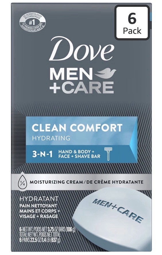 DOVE MEN + CARE 3 in 1, Hand & Body +Face +Shave Bar Extra Clean Comfort 6 Pack