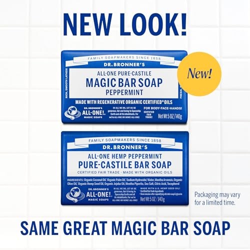 Dr Bronner’s Pure Castile Magic Bar Soap 5oz Pack of 2 Organic Gentle Clean