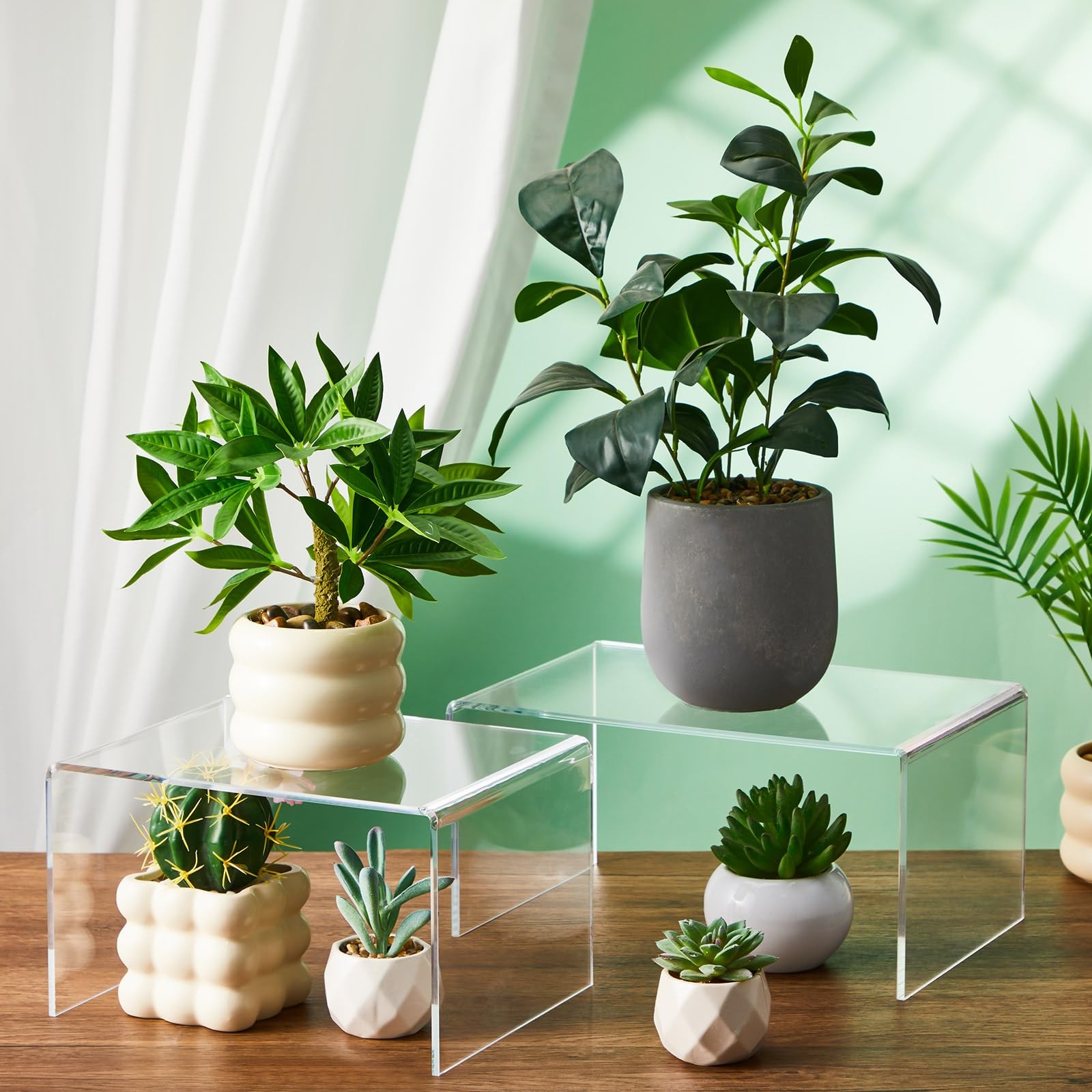 RattanView 2 Pcs 10 Inch, 12 Inch Large Acrylic Risers Display Stands 5 mm Thick