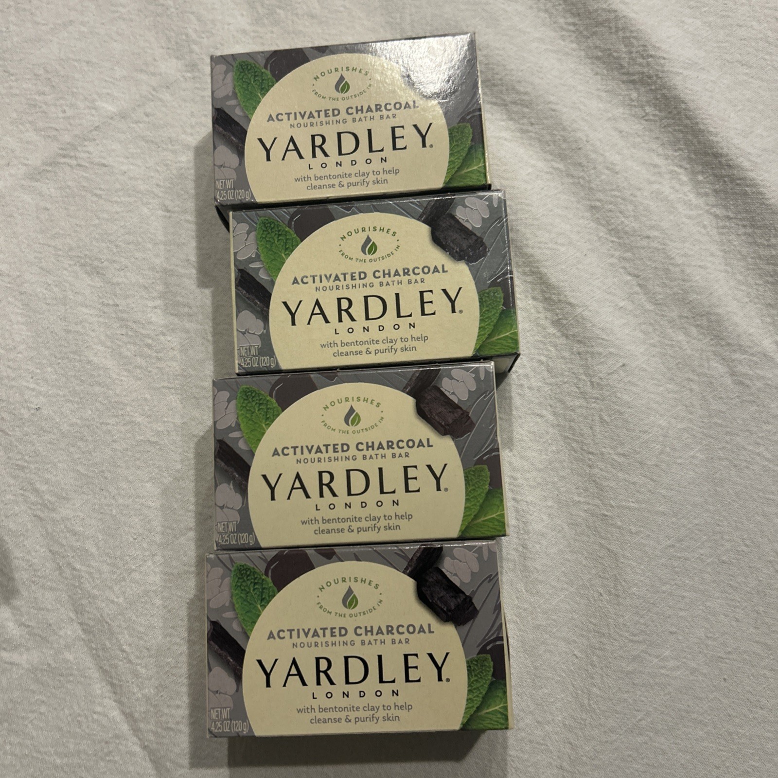 Lot of 4 Yardley London Activated Charcoal Bars Soap 4.25 oz w/ Bentonite Clay