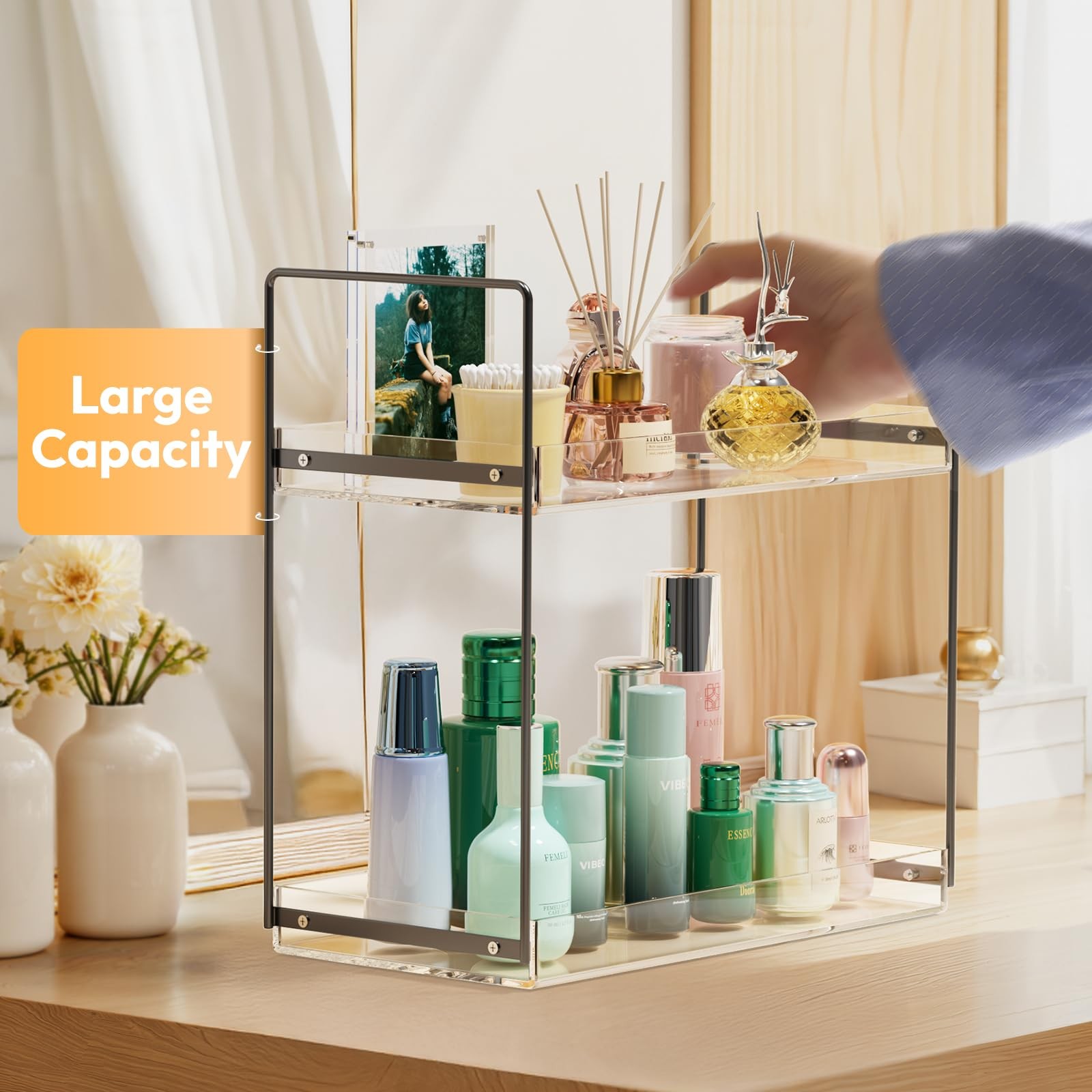 2 Tier Acrylic Bathroom Countertop Organizer Tray – Vanity, Skincare Storage