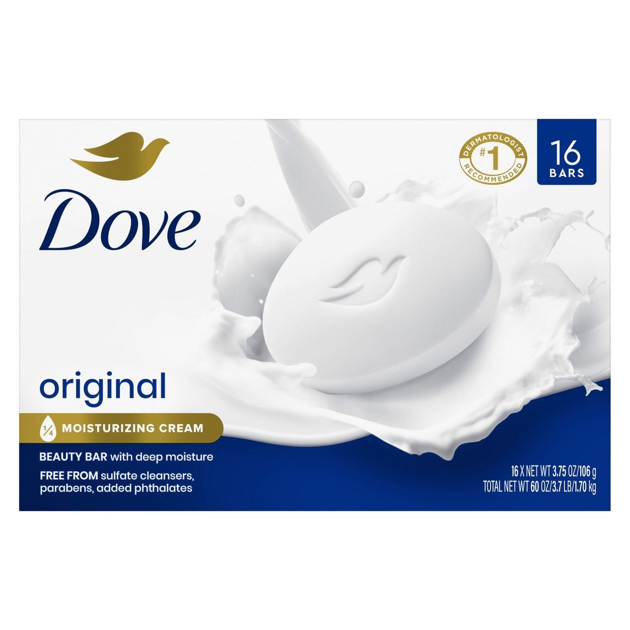 Dove Moisturizing Beauty Bar Soap Original 3.75 oz, 16 Bars