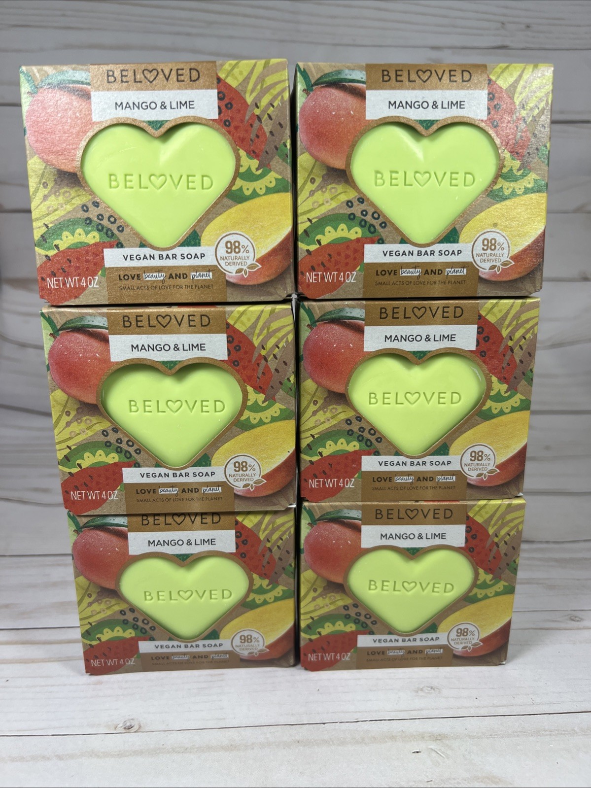Beloved Mango & Lime Vegan Green Heart Shaped Bar Soap 4oz (6Pack)